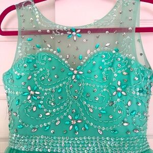 custom made dark mint girls pageant dress